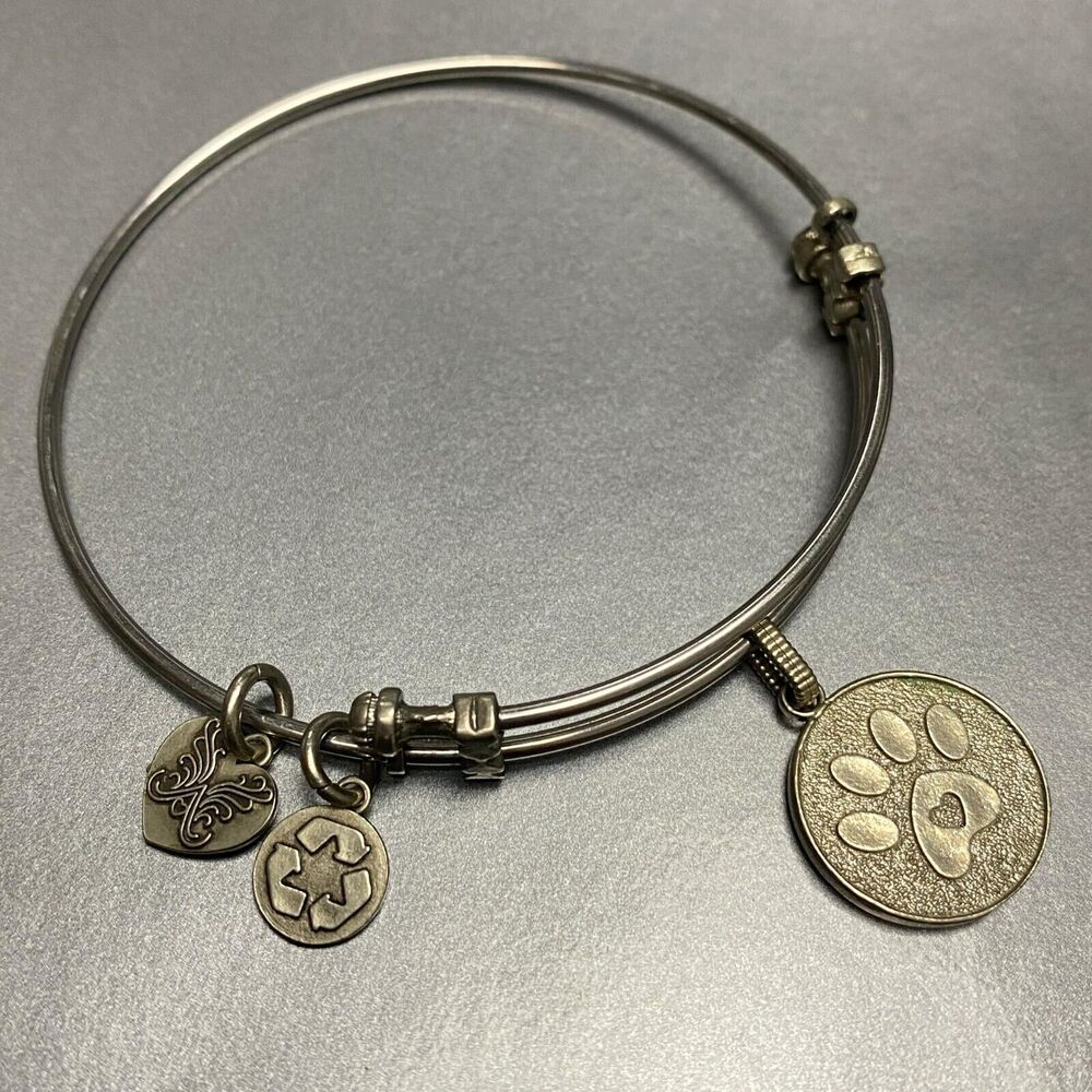 Angelica Dog Paw Print Charm Bangle Bracelet